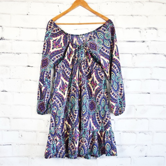 Earthbound 70s Inspired Boho Jewel Tone Paisley Fall Flowy Dress M - Picture 1 of 6